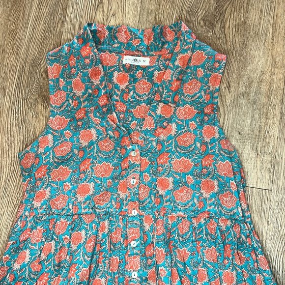 Turquoise Vines Amelia Sleeveless Shirt Dress with Cinch Waist Size Mediumm - Picture 6 of 13